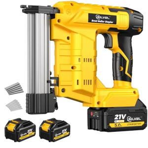 SILVEL 21V Cordless Nail Gun, 2-in-1 Electric Brad Nailer Stapler Gun with 2 * 5.0Ah Battery Powered, 1000pcs Nails, 18GA Staples,for Woodworking, Home Improvement,Carpentry, DIY Project Yellow