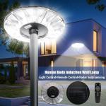 360° Round Solar Lights Outdoor LED Flood Light Dusk to Dawn Motion Sensor Lamp