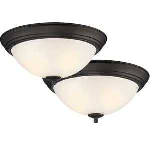 Designers Fountain Flush Mount Ceiling Light, 2-Pack, 13 Inch Frosted Glass Lighting Fixture for Kitchen, Bedroom, Bathroom, and Hallway, LED Bulbs Not Included, Oil Rubbed Bronze