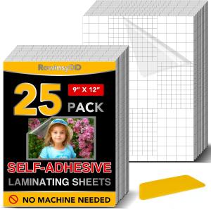 25 Pack Self Adhesive Laminating Sheets, 9 X 12 Inch, Clear Sticker Laminate She