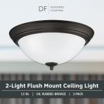 Designers Fountain Flush Mount Ceiling Light, 2-Pack, 13 Inch Frosted Glass Lighting Fixture for Kitchen, Bedroom, Bathroom, and Hallway, LED Bulbs Not Included, Oil Rubbed Bronze