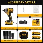 20V Cordless Impact Wrench Kit with 2 Batteries & Charger Brushless Motor