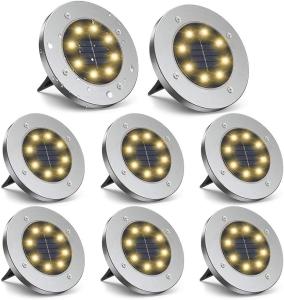 Solar Lights Outdoor with 8 LEDs, Bright Solar Ground Lights Outdoor 8 Pack