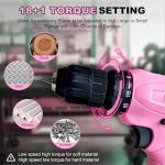 NEWBEAT Pink Cordless Drill Set - 12V Power Drill Cordless with Battery and Charger for Home Improvement, 3/8" Keyless Chuck, 2 Variable Speed, Electric Power Tools for Women DIY