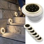 Solar Deck Lights, 8PC Round, IP67 Waterproof, Outdoor, Anti-Slip & Trip, White