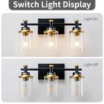 Aixialin 3 Light Bathroom Light Fixtures, Black and Brushed Gold Vanity Light Fixture Over Mirror, Modern Wall Sconces Lighting Wall Lamp for Bathroom, Bedroom, Hallway with Clear Glass Shade