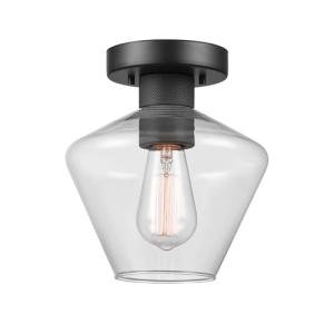 Globe Electric Harling 1-Light Semi-Flush Mount Ceiling Light, Matte Black, Clear Glass Shade, Diamond Knurl Texture on Socket, Home Improvement, Dining Room, Kitchen