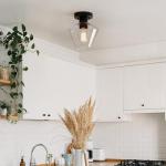 Globe Electric Harling 1-Light Semi-Flush Mount Ceiling Light, Matte Black, Clear Glass Shade, Diamond Knurl Texture on Socket, Home Improvement, Dining Room, Kitchen