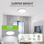 hykolity 12 Inch Selectable CCT LED Round Flat Panel Light, 24W 3000K/4000K/5000K, Edge-Lit Flush Mount Ceiling Light Fixture for Kitchen, Bedroom, Laundry and Closet Room, White