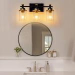 Aixialin 3 Light Bathroom Light Fixtures, Black and Brushed Gold Vanity Light Fixture Over Mirror, Modern Wall Sconces Lighting Wall Lamp for Bathroom, Bedroom, Hallway with Clear Glass Shade