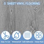 AKOLAFE 5 Sheet Vinyl Flooring 12 x 12 Peel and Stick Floor Tile Waterproof Clearance Vinyl Floor Tiles Wood Grey Self Adhesive Floor Tiles Sticky Laminate Flooring for Bathroom Kitchen Basement RV