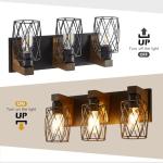 Farmhouse Bathroom Vanity Light, 3-Light Wood Bathroom Light Fixtures Over Mirror, Black Industrial Vanity Lights with Metal Shade, Rustic Bathroom Lighting for Bedroom Living Room Hallway