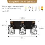 Farmhouse Bathroom Vanity Light, 3-Light Wood Bathroom Light Fixtures Over Mirror, Black Industrial Vanity Lights with Metal Shade, Rustic Bathroom Lighting for Bedroom Living Room Hallway