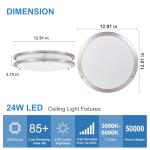 DLLT Flush Mount LED Ceiling Light: 13 Inch 5CCT (3000K-6000K) & Dimmable Ceiling Light Fixtures for Bedroom Hallway - 24W Modern Brushed Nickel Super Bright Kitchen Lighting Fixtures Ceiling