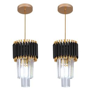 Kaniker 2 Pack Crystal Pendant Lights, Modern Black and Gold Chandelier Hanging Light Fixtures for Kitchen Island, Dining Room, and Bedroom, Adjustable Pendant Lighting D7.9 x H12.6 with Bulb