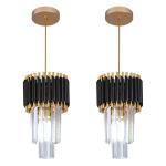 Kaniker 2 Pack Crystal Pendant Lights, Modern Black and Gold Chandelier Hanging Light Fixtures for Kitchen Island, Dining Room, and Bedroom, Adjustable Pendant Lighting D7.9 x H12.6 with Bulb