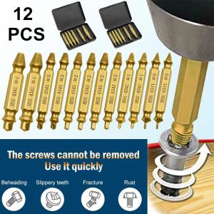 12PCS Damaged Screw Extractor Broken Screws Bolt Stripped Remover Tool Kit Easy