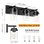 IZORRO Bathroom Vanity Light Fixture, 3-Light 22 Inch Matte Black Bathroom Light Fixtures Over Mirror, with Clear Glass Shade, Modern Farmhouse Vanity Lights, Rustic Restroom Lighting Fixtures