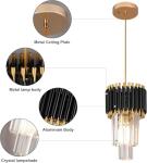Kaniker 2 Pack Crystal Pendant Lights, Modern Black and Gold Chandelier Hanging Light Fixtures for Kitchen Island, Dining Room, and Bedroom, Adjustable Pendant Lighting D7.9 x H12.6 with Bulb