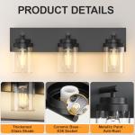 IZORRO Bathroom Vanity Light Fixture, 3-Light 22 Inch Matte Black Bathroom Light Fixtures Over Mirror, with Clear Glass Shade, Modern Farmhouse Vanity Lights, Rustic Restroom Lighting Fixtures