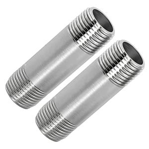 Fitvell 304 Stainless Steel Nipple Pipe Fitting 1/2" NPT X 1/2" NPT Male Thread Cast Pipe Fittings 2" 50mm Length (pack of 2)