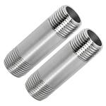 Fitvell 304 Stainless Steel Nipple Pipe Fitting 1/2" NPT X 1/2" NPT Male Thread Cast Pipe Fittings 2" 50mm Length (pack of 2)