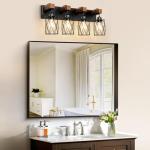IZORRO Farmhouse Bathroom Vanity Light, 4-Light Wood Bathroom Light Fixtures Over Mirror, Black Industrial Vanity Lights with Metal Shade, Rustic Restroom Lighting Fixtures