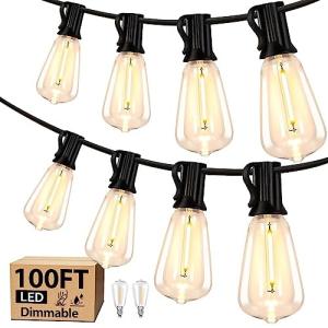 KONDRAS 100FT LED OUTDOOR STRING LIGHTS WATERPROOF 52 DIMMABLE ST38 - BLACK