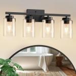 IZORRO Modern Bathroom Light Fixtures, 4 Light Black Vanity Lights, Bathroom Lighting Fixtures Over Mirror with Clear Glass for Living Room Cabinet Bedroom