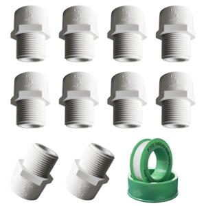 10 Pack 3/4 inch NPT Male Thread PVC Pipe Fitting Adapter Connector, 3/4 inch PVC Pipe Fitting for Sch40 PVC Pipe, Pipe Connectors for Plumbing Water Line, Socket x NPT Male