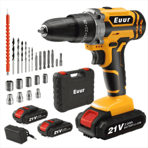 Euur Cordless Drill, 21V Power Drill Set with 2Ah Battery, 3/8"Keyless Chuck, 25+1 Position Electric Drill, 2-Speed Transmission For Screwdriving And Drilling, Yellow