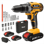 Euur Cordless Drill, 21V Power Drill Set with 2Ah Battery, 3/8"Keyless Chuck, 25+1 Position Electric Drill, 2-Speed Transmission For Screwdriving And Drilling, Yellow