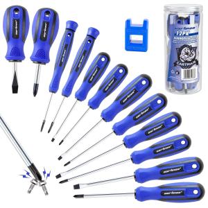 CARTMAN 12 Piece Magnetic Screwdriver Set - 6 Phillips and 6 Flat, Professional Cushion Grip Hand Tools Set