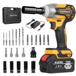 VQJTCVLY Brushless impact driver, 21V Cordless impact wrench 1/2 Inch, 2 × 4.0Ah impact drill tool set, 5 Sockets, 7 Drill, 6 Screws for Car Home Truck Mower Father Dad Husband, Yellow