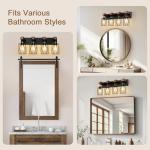 IZORRO Farmhouse Bathroom Vanity Light, 4-Light Wood Bathroom Light Fixtures Over Mirror, Black Industrial Vanity Lights with Metal Shade, Rustic Restroom Lighting Fixtures