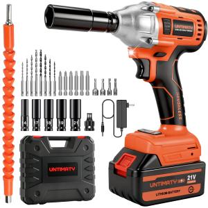 Cordless Impact Wrench, UNTIMATY 1/2 inch Brushless Impact Gun, Max Torque 320 Ft-lbs（430N.m） Impact Wrench with 21V Brushless Motor, with 3.0Ah Li-ion Battery & 7 Sockets