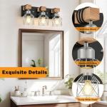 FadimiKoo 3-Light Wood Bathroom Light Fixtures Over Mirror, Rustic Black Silver Famhourse Sconces Wall Decor with Elegant Metal Lampshade for Living Room, Bedroom, Porch
