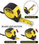 DOWELL 25ft Measuring Tape with Steel Blade and Rubber Case Accurate Easy Read for Construction Contractor Carpenter Architect Woodworking