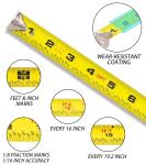 DOWELL 25ft Measuring Tape with Steel Blade and Rubber Case Accurate Easy Read for Construction Contractor Carpenter Architect Woodworking