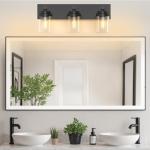 IZORRO Bathroom Vanity Light Fixture, 3-Light 22 Inch Matte Black Bathroom Light Fixtures Over Mirror, with Clear Glass Shade, Modern Farmhouse Vanity Lights, Rustic Restroom Lighting Fixtures