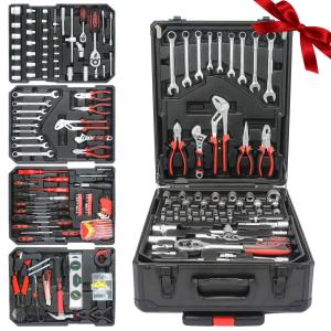 Tool Set - Seizeen 899 Pieces Professional Mechanics Hand Tool Set, Mobile Tool box on Wheels W/Ratchets&Socket, Screwdriver, Tongs, Black 4-layer Tool Case & Tool Kit COMB for Man Repairer Artisan