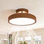 Monikessy Bladeless Ceiling Fans with Lights and Remote, 18.9" Farmhouse Embedded Ceiling Fan Light, Flush Mount Dimmable LED Chanelier Fan for Bedroom,Walnut Color
