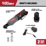 Hyper Tough 12V Max* Lithium-Ion Cordless 3/8-inch Ratchet with 1.5Ah Battery and Charger, 98804, New
