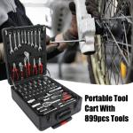 Tool Set - Seizeen 899 Pieces Professional Mechanics Hand Tool Set, Mobile Tool box on Wheels W/Ratchets&Socket, Screwdriver, Tongs, Black 4-layer Tool Case & Tool Kit COMB for Man Repairer Artisan