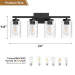 IZORRO Modern Bathroom Light Fixtures, 4 Light Black Vanity Lights, Bathroom Lighting Fixtures Over Mirror with Clear Glass for Living Room Cabinet Bedroom