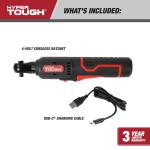 Hyper Tough 4V Cordless Ratchet with 2.0Ah Lithium-Ion Battery, 1/4-in Drive
