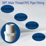 10 Pack 3/4 inch NPT Male Thread PVC Pipe Fitting Adapter Connector, 3/4 inch PVC Pipe Fitting for Sch40 PVC Pipe, Pipe Connectors for Plumbing Water Line, Socket x NPT Male