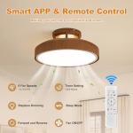 Monikessy Bladeless Ceiling Fans with Lights and Remote, 18.9" Farmhouse Embedded Ceiling Fan Light, Flush Mount Dimmable LED Chanelier Fan for Bedroom,Walnut Color