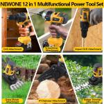 NEWONE 18V Cordless Power Tool Combo Kits 12-Tool Set with 2 x 4.0Ah Battery and Charger Brushless Cordless Power Tool Set