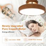 Monikessy Bladeless Ceiling Fans with Lights and Remote, 18.9" Farmhouse Embedded Ceiling Fan Light, Flush Mount Dimmable LED Chanelier Fan for Bedroom,Walnut Color